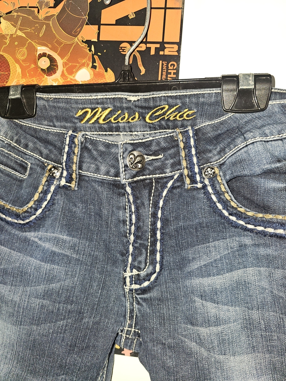 Miss Chic Jeans Classic Skinny in Faded Blue with Cream Stitching